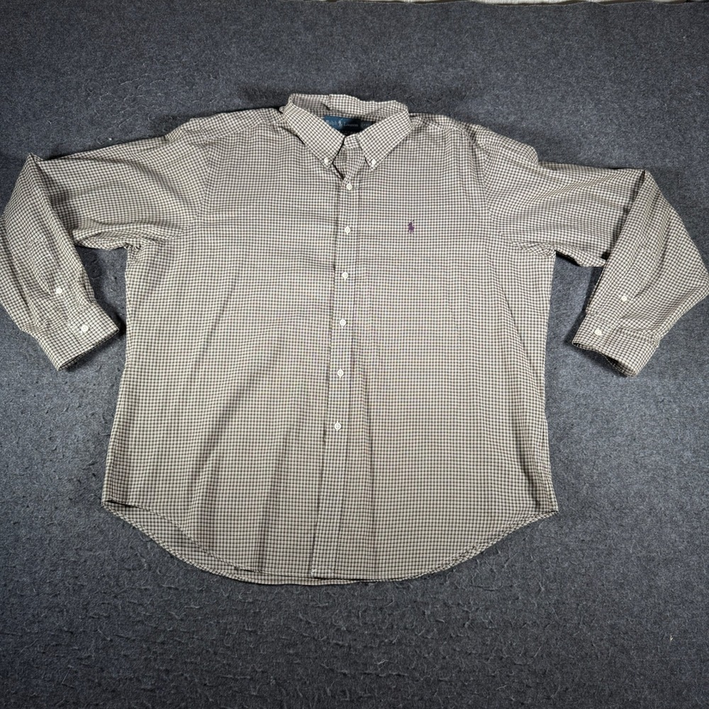 Ralph Lauren Classic Fit Mens XXL Olive Green Gingham Button Down Shirt LS